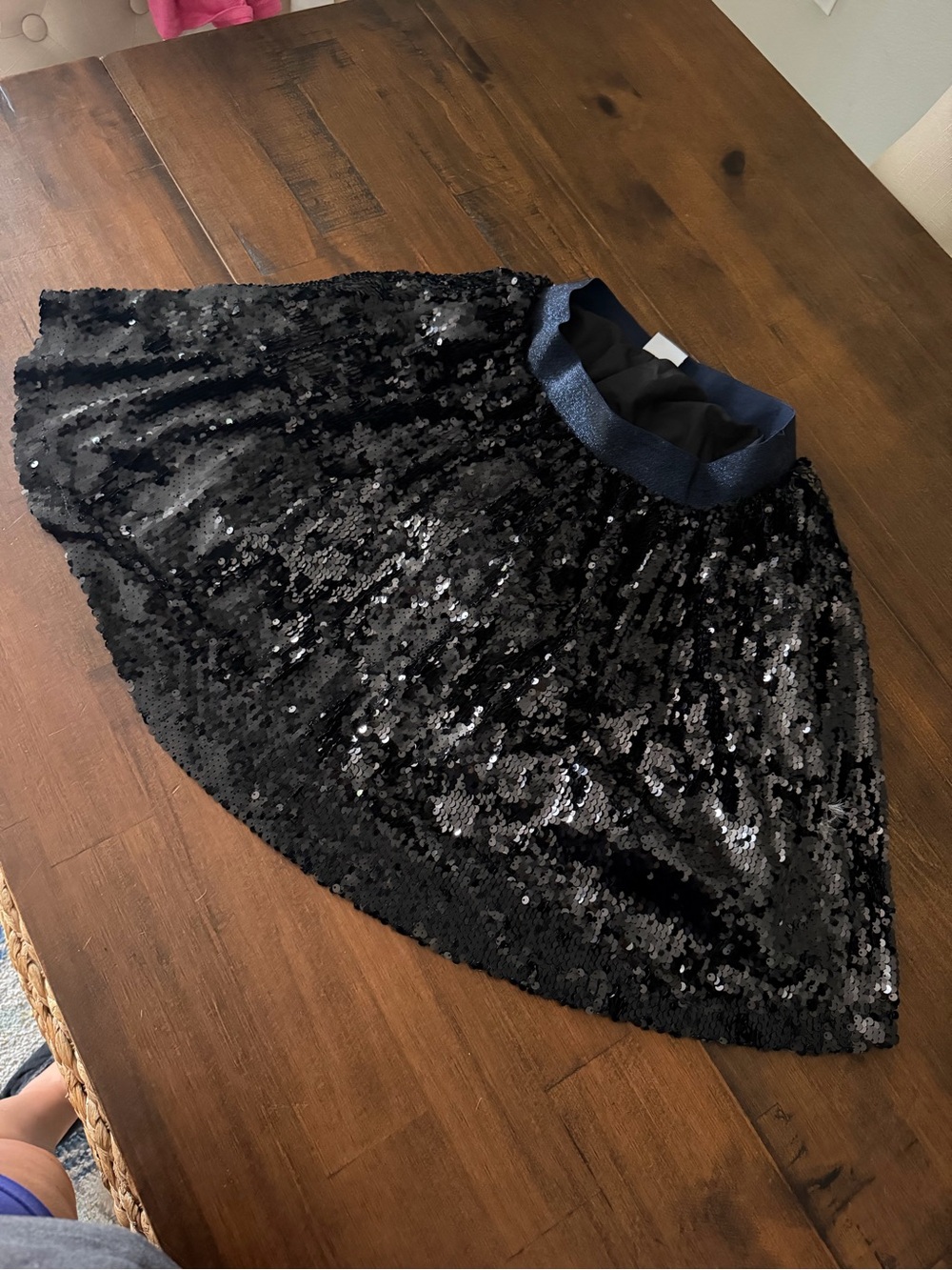 Black Sequin A-Line Skirt with Shimmer Waistband